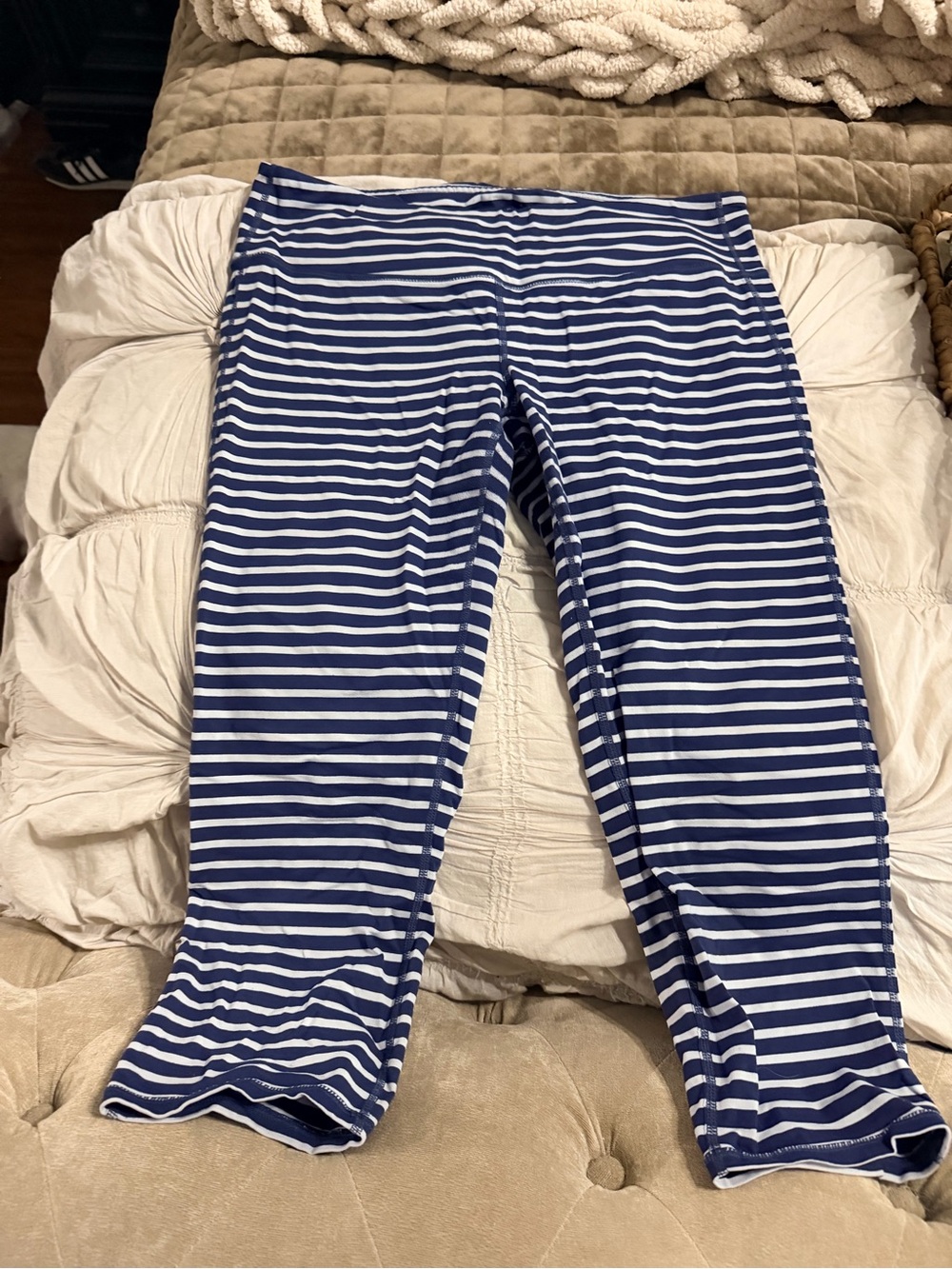 Athleta Navy and White Striped Capris